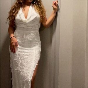 White Halter top and Maxi skirt two piece set with slit